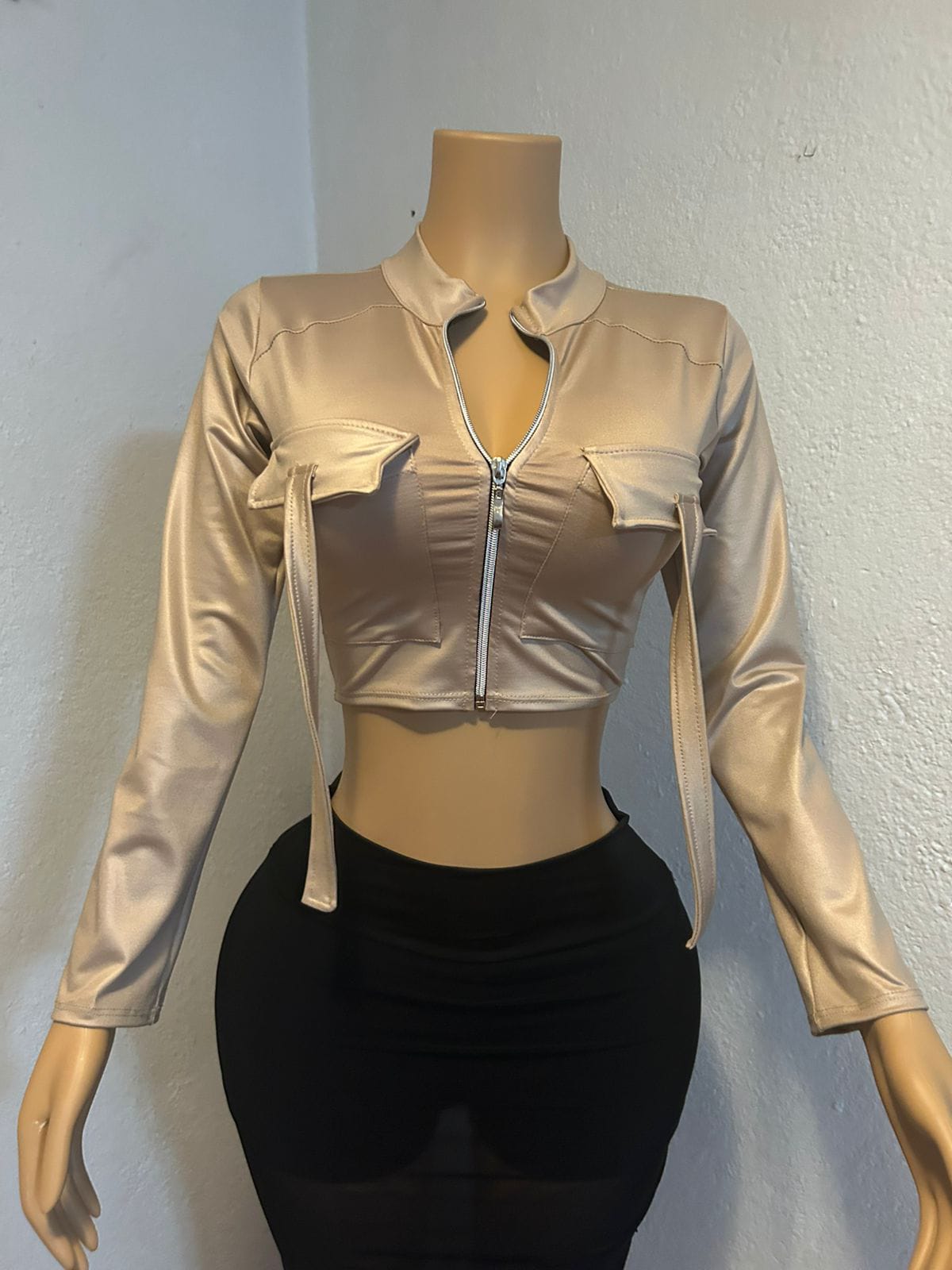 Chaqueta crop Beige mujer: imagen 2