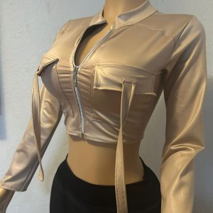 Chaqueta crop Beige mujer: imagen 3